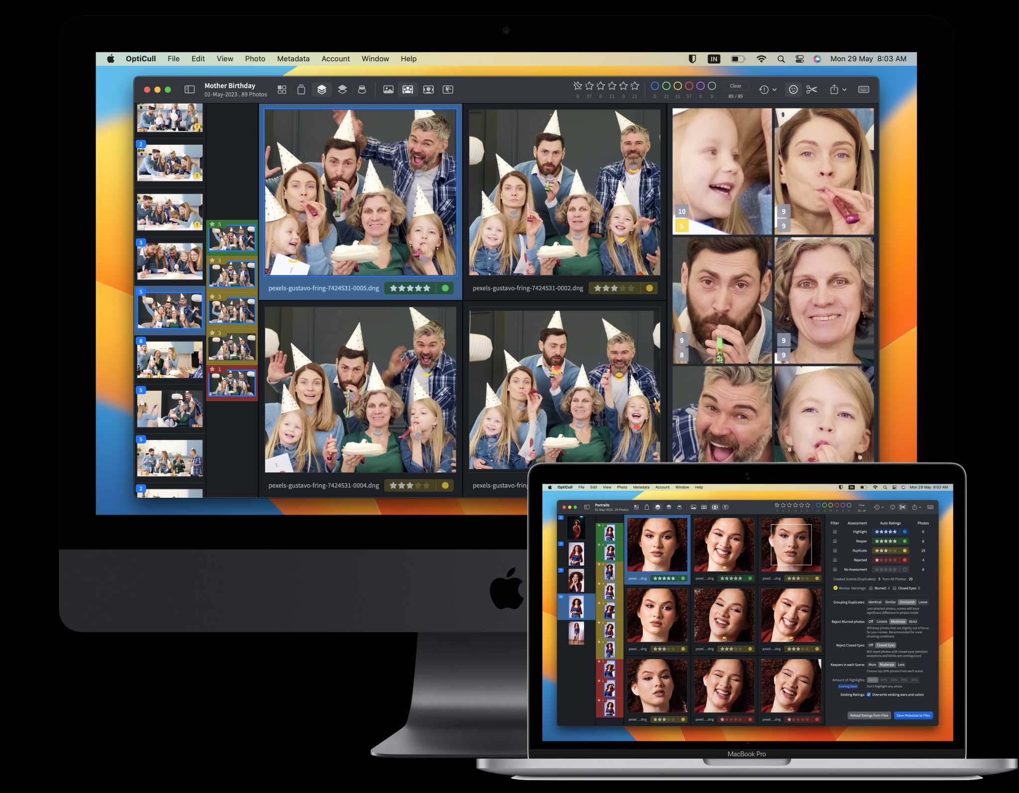 OptiCull App Screenshot showing different panels and toolbar on iMac and Macbook Pro OptiCull App on iMac and Macbook Pro